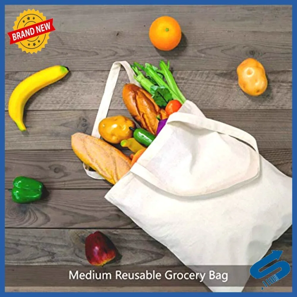 Medium Cotton Tote Bags Lightweight Reusable Grocery Shopping Eco-Friendly
